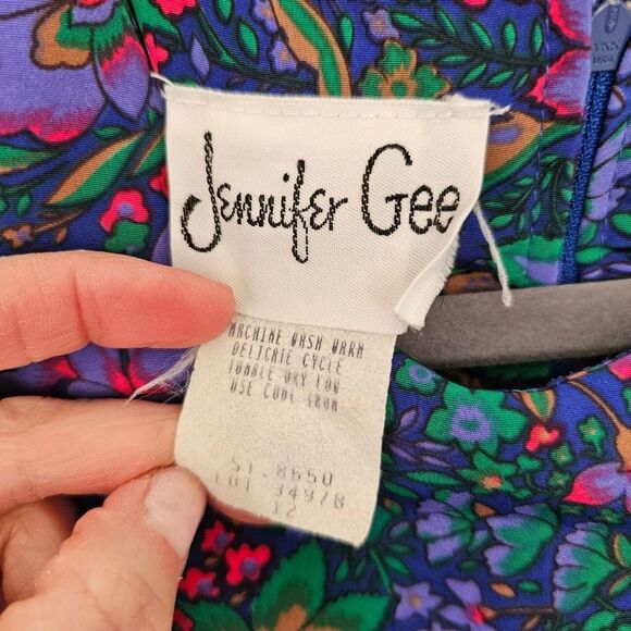 Vintage Retro Floral Purple Long Sleeve Midi Dress Shoulder Pads Sash Belt Sz 12 - Picture 5 of 8